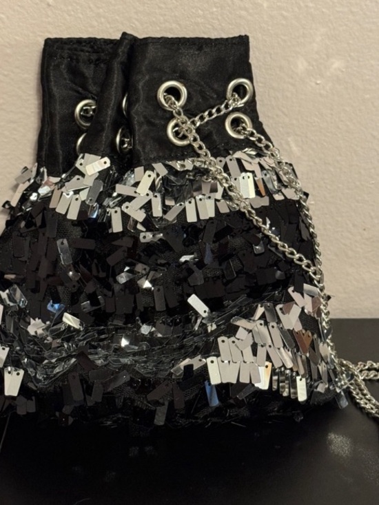 Betsey Johnson Handbags - Betsey Johnson Black and Silver Sequin Chain Bucket Bag